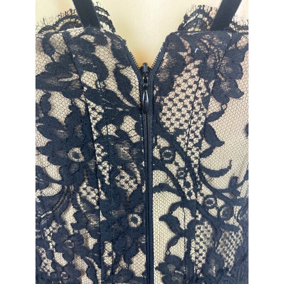 Black Lace Overlay Nude Lined Strappy Corset Midi Dress With Zipper Back - Picture 6 of 8